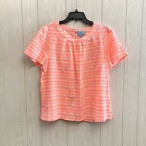 CeCe Peach and White Striped Blouse